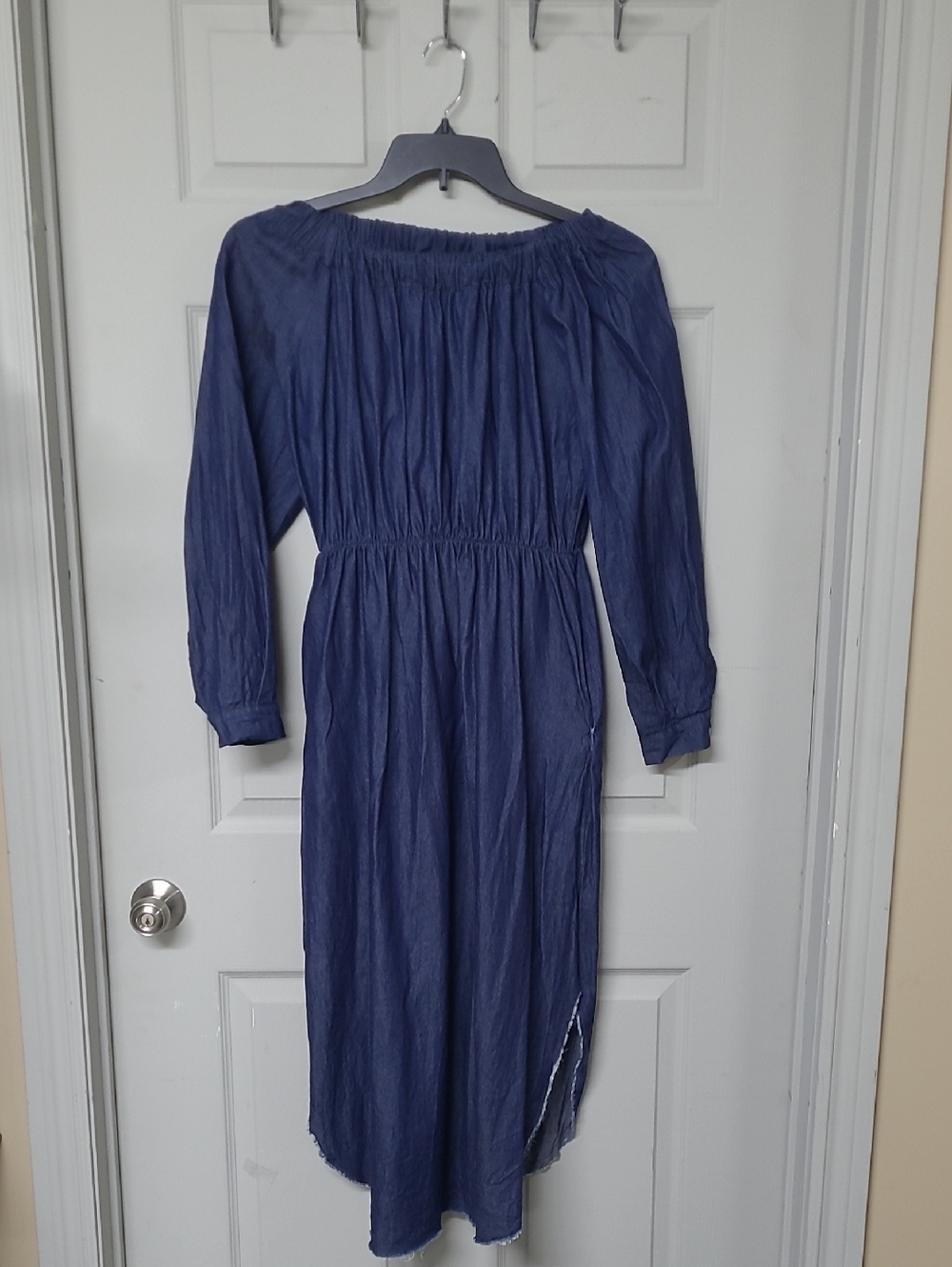 Le Streghe Off-Shoulder Long Sleeve Blue Midi Dress Medium Made In Italy GUC